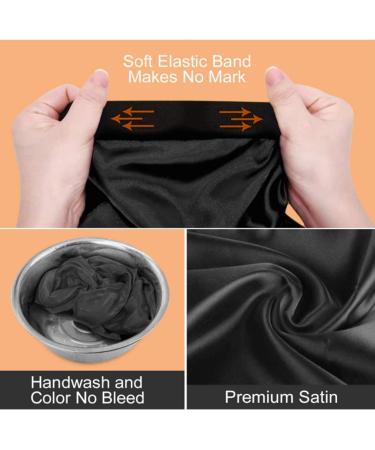 Firtink 3 Pcs Long Satin Bonnet Sleep Cap Set for Natural Hair - Black, Navy, Purple - Wide Elastic Band for Women - Extra Large Silk Bonnet for Night Sleep - Buy Online on GoSupps.com