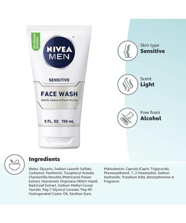 Nivea Men Sensitive Face Wash 5 fl oz | Soothing Formula for All Skin Types - Buy Online on GoSupps.com