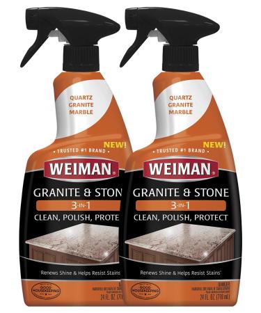 Weiman Granite Cleaner Polish and Protect 3 in 1 - 2 Pack - Streak-Free pH Neutral Formula for Daily Use on Interior  Exterior Natural Stone 24 Fl Oz (Pack of 2)