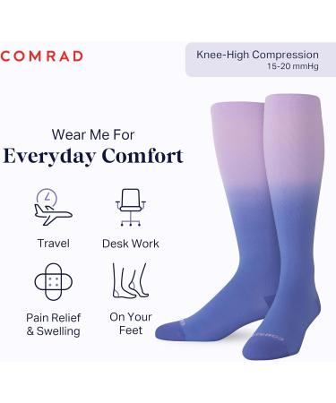 Comrad Knee High Compression Socks - 15-20mmHg Soft & Breathable Unisex Wide Calf Medium Purple/Denim Ombre - International Shipping Available - Buy Online on GoSupps.com