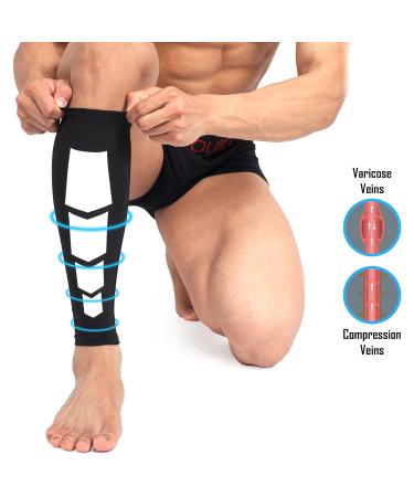 360 RELIEF Compression Calf Sleeves - XL Black | For Fitness, Sports, Shin Splints, Muscle Cramps | Running, Jogging, Hiking | 1 Pair + Mesh Laundry Bag - Buy Online on GoSupps.com