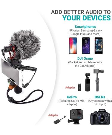 Movo VXR10 Universal Video Microphone with Lightning Dongle Adapter - Shock Mount, Deadcat Windscreen, Case - iPhone 14, 13, 12, 11, XS, XR, X, Pro Max & More - Buy Online on GoSupps.com