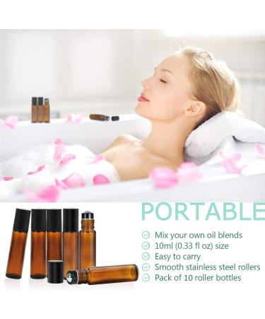 Yalbdopo 10ml Amber Glass Roller Bottles for Essential Oils - Refillable with Black Lid 12 Labels Pipette & Opener - Perfect for Aromatherapy - Buy Online on GoSupps.com