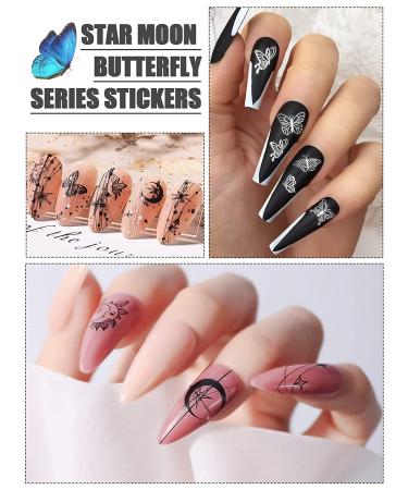 12 Sheets Butterfly Nail Art Stickers Decals - Star Moon French Design Self-Adhesive Supplies for Women & Girls | EBANKU - Buy Online on GoSupps.com
