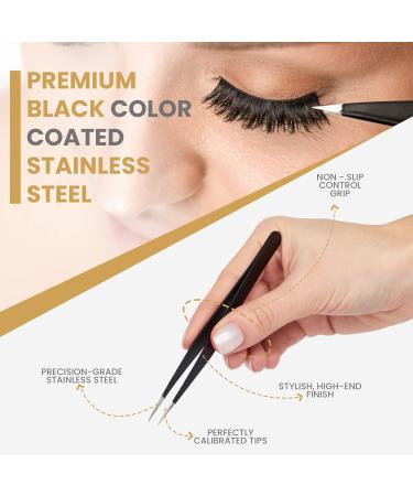 KICHLY Eyebrow Tweezers Set - 4 Precision Tweezers in Travel-Friendly Leather Case (Black) for Perfect Brows - Buy Online on GoSupps.com
