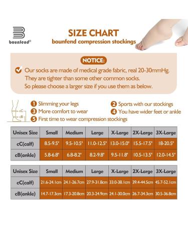 Bounfend Compression Socks 20-30mmHg - Knee High Open Toe Medical Grade Stockings for Men & Women | Varicose Vein Relief Swollen Legs Shin Splints Travel | Beige L Large - Buy Online on GoSupps.com