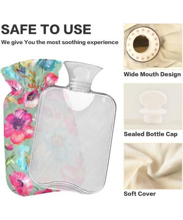 Naanle Poppy Flowers Hot Water Bottle - 1L Transparent for Warm & Cold Therapy | Bed/Hand/Foot Heat Pain Relief - Buy Online on GoSupps.com