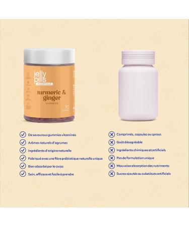 Jelly Pills Turmeric Ginger and Black Pepper - 70 Vegan Gummies with Orange Taste - Turmeric Extract - No added sugar - Anti - Buy Online on GoSupps.com