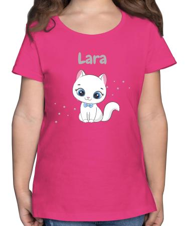 Gift with name personalized by Shirtracer - T-Shirt Girls - Cute Cat Cats Cat Motif Cat Cats 01 Fuchsia 140