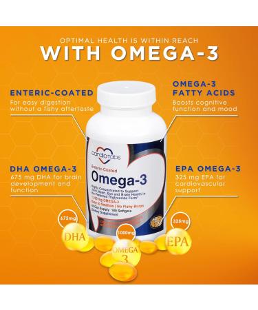 CardioTabs Omega-3 Enteric-Coated Fish Oil Supplements Triglyceride Form 1100 mg Total Omega-3 Fatty Acids Non-Dairy and Gluten-Free Special Enteric Coated Softgels for No Fishy Burps - 180 Count - Buy Online on GoSupps.com