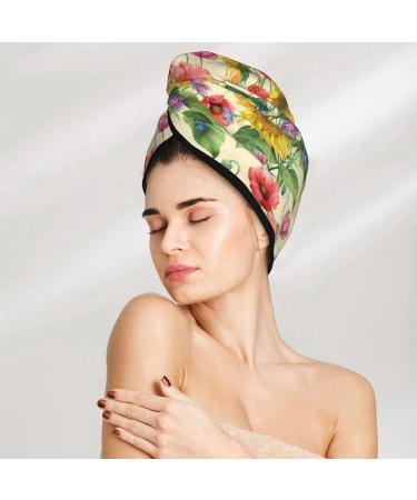 Hair Towel Wrap - Quick Drying Hair Turban with Button | Sunflower Cornflower Poppy Design - Buy Online on GoSupps.com