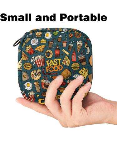 Colorful Cartoon Fast Food Women's Menstrual Bag - Portable Storage for Pads & Cups with Zipper - Ideal for Teens - Buy Online on GoSupps.com