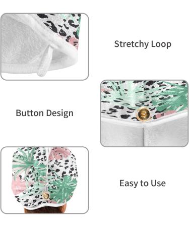 Tropical Leaves Dry Hair Cap & Quick-Drying Towel Set | Super Absorbent Soft & Comfortable - 2 Piece with Button Headband | International Shipping Available - Buy Online on GoSupps.com