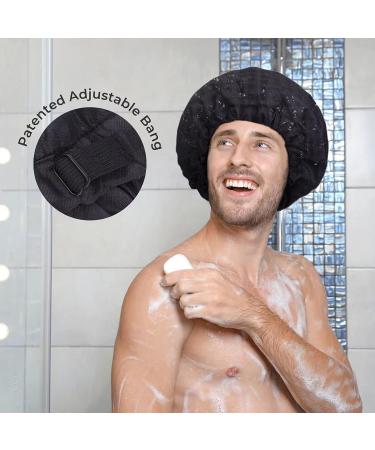 Men's Black Reversible Waterproof Shower Cap with Terry Lining - Adjustable and Large Size - Buy Online on GoSupps.com