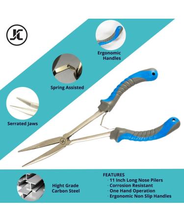 JC 11 Long Nose Fishing Pliers | Stainless Steel Hook Remover Tool with Spring-Assisted Handle - Buy Online on GoSupps.com