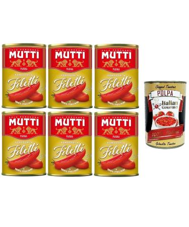Italian Gourmet E.R. Pack of 6 Mutti Filetti tomatoes - 100% Italy - 400g can + 400g Italian Gourmet Polpa