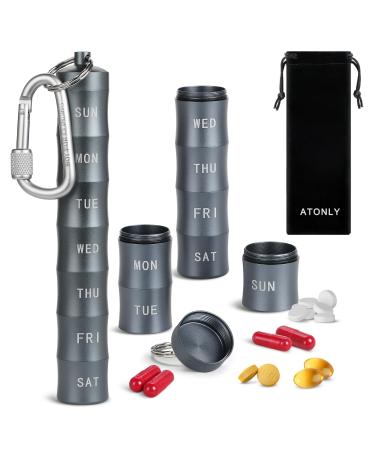 Metal 7-Day Pill Box Aluminium Daily Pill Box 7-Day Portable Travel Pill Box Bamboo Round Shape Pill Organiser Outdoor Pill Box for Pills Vitamins Fish Oil Supplements and Small Items