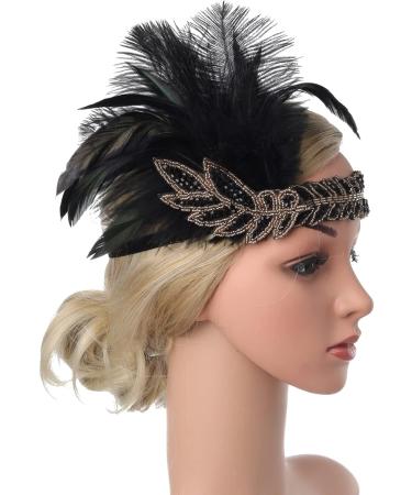 Z&X 1920s Feather Headband Gatsby Party Headpieces for Women Rhinestone 20s Roaring Hair Accessories (#015 Black) - Buy Online on GoSupps.com