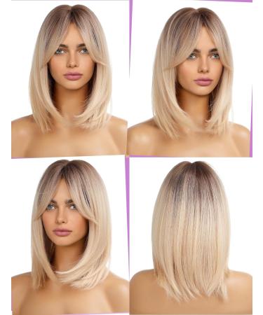 WOKESTAR Blonde & Dark Roots Bob Style Wig for Women - Heat Resistant Synthetic Hair - Buy Online on GoSupps.com