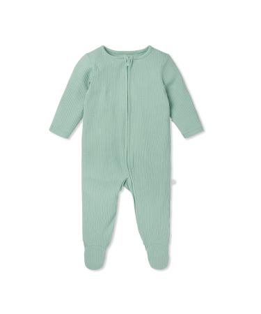 MORI Baby Boys and Girls Ribbed Zip Up Sleepsuit - Organic Cotton and Bamboo Unisex Footed Pyjama - Comfortable Toddler Nightwear 12-18 Months Ribbed Mint