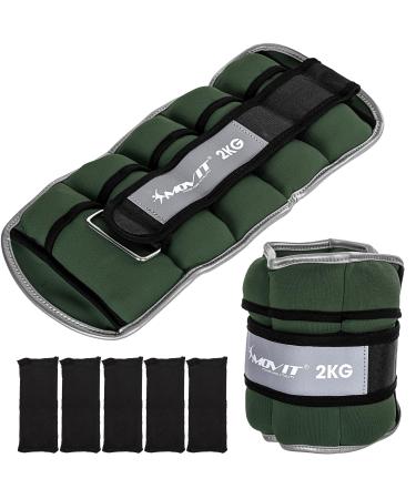 MOVIT set of 2 neoprene weight cuffs with reflectors adjustable weights 2x 2.0kg with color selection olive green