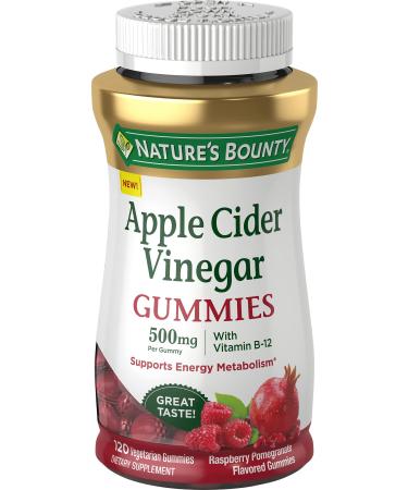 Nature's Bounty Apple Cider Vinegar Gummies - Energy & Metabolism Supplements - Unfiltered liquid ACV with the Mother Non-GMO Vegetarian Vitamin B12 Beet Root Pomegranate (500 Mg 120 Count)