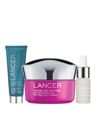 Lancer Skincare Vibrant Glow 3-Piece Set Contains Moisturizing Face Mask Caviar Acid Peel Active Rejuvenation Serum for Vibrant Skin
