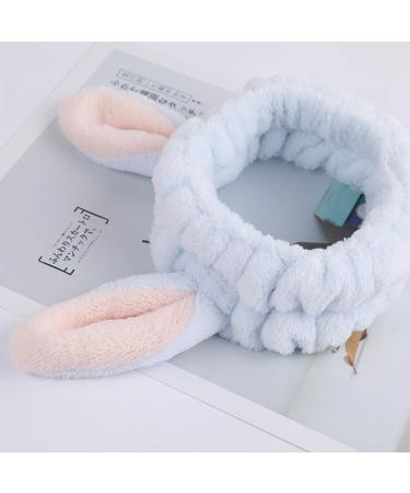 Suq Makeup Frontal Ligaments - Elastic Coral Fleece Hair Band for Women & Girls | Plush Rabbit Ear Hair Accessories for Washing Face Shower & Spa - White & Blue - Buy Online on GoSupps.com