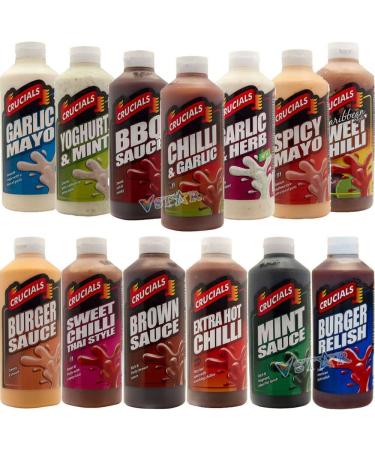 Crucials Sauce Hot Chilli Garlic & Mayo Youghurt & Mint Salad Cream Spicy Mayo Burger Sauce Bottles | Pick Any 2 x 500ml Sauce Bottles