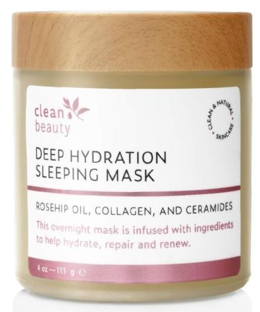 Clean Beauty Deep Hydration Sleeping Face Mask with Rosehip Oil & Collagen - Strengthen Skin & Reduce Fine Lines (4 oz)