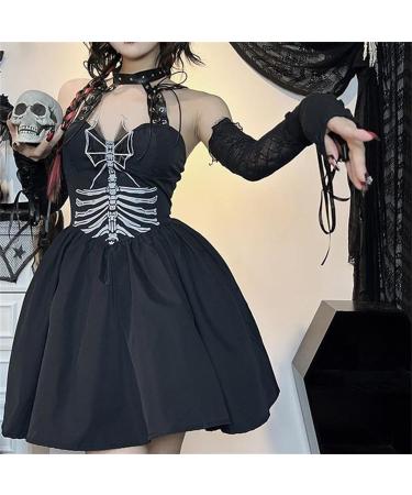 Women's Gothic Dark Fit Slim Slim Strap Print Dress 80S Costumes for Women Black Medium - Buy Online on GoSupps.com