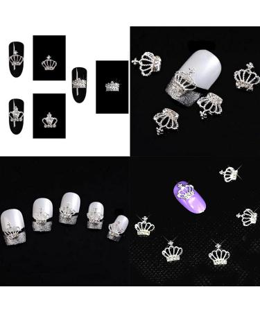 JERCLITY 100pcs 3D Silver Crown Nail Charms Studs Set with Clear Crystals - Manicure Jewelry for Women and Girls - Buy Online on GoSupps.com