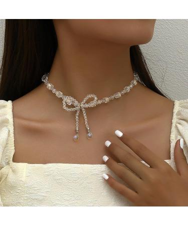 Oralgo Stylish Crystal Loop Trailer Necklace - Elegant Pearl Choker for Parties | Unique Design & Charm - Buy Online on GoSupps.com