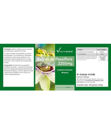 Passionflower Extract 2250mg - Box of 180 capsules -! FOR 2 MONTHS! Vegan | Vitamintrend  - Buy Online on GoSupps.com