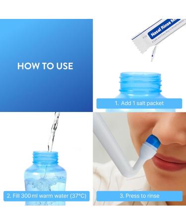 ECLAT Nasal Rinse Kit - Gentle Pressure Nasal Irrigation, Smart Control Auto Flow On/Off Valve, BPA-Free Nose Wash Cleaner Sinus Clearer for Kids & Adults with Cap, 2 Nozzles and 40 Salt Packs (500mL) - Buy Online on GoSupps.com