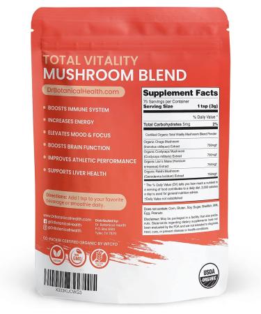 Organic 4-in-1 Mushroom Powder Blend for Immune Boost & Brain Support - Reishi, Lion's Mane, Cordyceps, Chaga Supplement Extract Complex - Buy Online on GoSupps.com