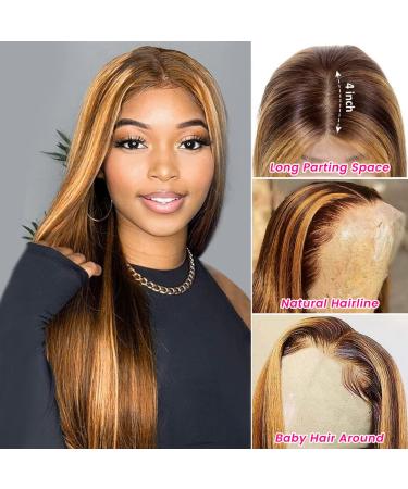 18 Inch Highlight Human Hair Lace Front Wig - 180% Density Ombre Straight 13x4 Frontal Wig for Black Women - Buy Online on GoSupps.com