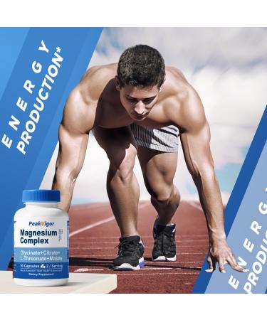 PeakVigor Magnesium Complex Capsules | 5-in-1 Formula | Dietary Supplement | 90 Capsules Per Bottle (45 Servings) | Vegan Non-GMO - Buy Online on GoSupps.com