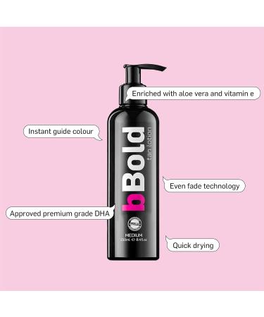 bBold Self Tanning Body Lotion Medium 250ml Enriched with Aloe Vera Cocoa Butter and Vitamin E Professional Fake Tan - Buy Online on GoSupps.com