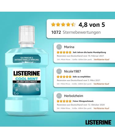 Buy Listerine Cool Mint Mouthwash 1000ml - Alcohol-Free Antibacterial with Essential Oils for Lasting Freshness | 6 Pack - Buy Online on GoSupps.com