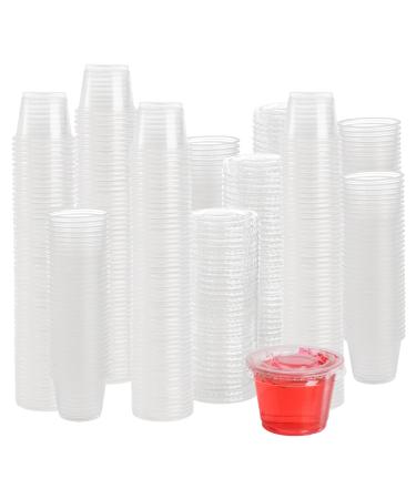 Hedume 600 Sets 1 Oz Disposable Portion Cups with Lids, Clear Jello Shot Cups, Plastic Souffle Portion Cups, Sampling Cups with Lids, Sauce Cups