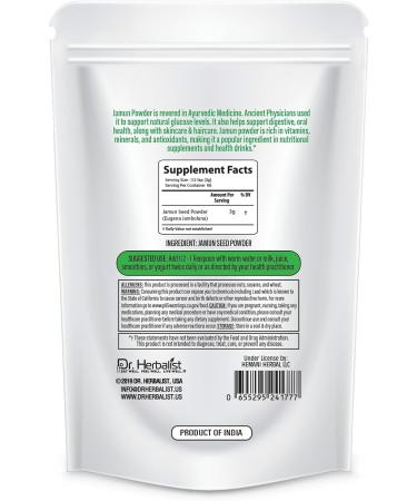 Dr. HERBALIST Jamun Seed Powder 7.05 Oz | Eugenia Jambolana | Black Plum Seed Powder | Organic Jambul Powder for Health Benefits - Buy Online on GoSupps.com