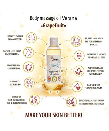 Buy Verena Grapefruit Massage Oil - Natural Aromatherapy Body Oil for All Skin Types Anti-Aging Anti-Cellulite (250ml) - Nourishing & Antiseptic - Buy Online on GoSupps.com