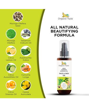 Organic Veda Moringa Face Oil with Neem & Turmeric - 100% Pure Cold Pressed Moisturizer for Face Hair & Skin | Natural Glow Oil - 3.4 oz - Buy Online on GoSupps.com