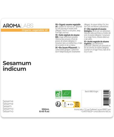 Aroma Labs - Organic Sesame - Virgin and AB Certified Vegetable Oil - 250 mL - Buy Online on GoSupps.com