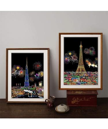 Fireworks City Night View Scratch Art Rainbow Painting Paper (A4, 4 Sheets) - DIY Craft for Kids & Adults | Engraving Arts, Perfect Christmas Birthday Gift - Buy Online on GoSupps.com