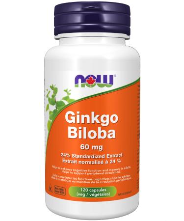 NOW Supplements Ginkgo Biloba Extract 60mg Vegetable Capsules 120 Count
