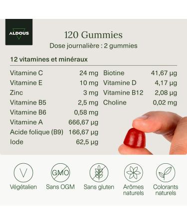 Multivitamin & Mineral Gummies | 120 Natural Blackberry Flavor Gummies | 12 Vitamins and Minerals | Vitamins C D B12 E A B6 B5 Biotin Folic Acid Zinc Iodine Choline - Buy Online on GoSupps.com