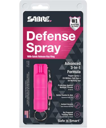 SABRE ADVANCED Pepper Spray Keychain with Quick Release  3-in-1 Pepper Spray, CS Tear Gas & UV Dye  Maximum Strength Police OC Spray, Finger Grip for Better Aim  Optional Practice Spray, Pink Pepper Spray 0.54 Fluid Ounces - Buy Online on GoSupps.com