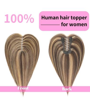 GULALUUK Crown Hair Topper for Women - Clip in Medium Brown with Warm Highlights (10inch) - Ideal for Thinning Hair & Slight Hair Loss - P4/27 Color - Buy Online on GoSupps.com